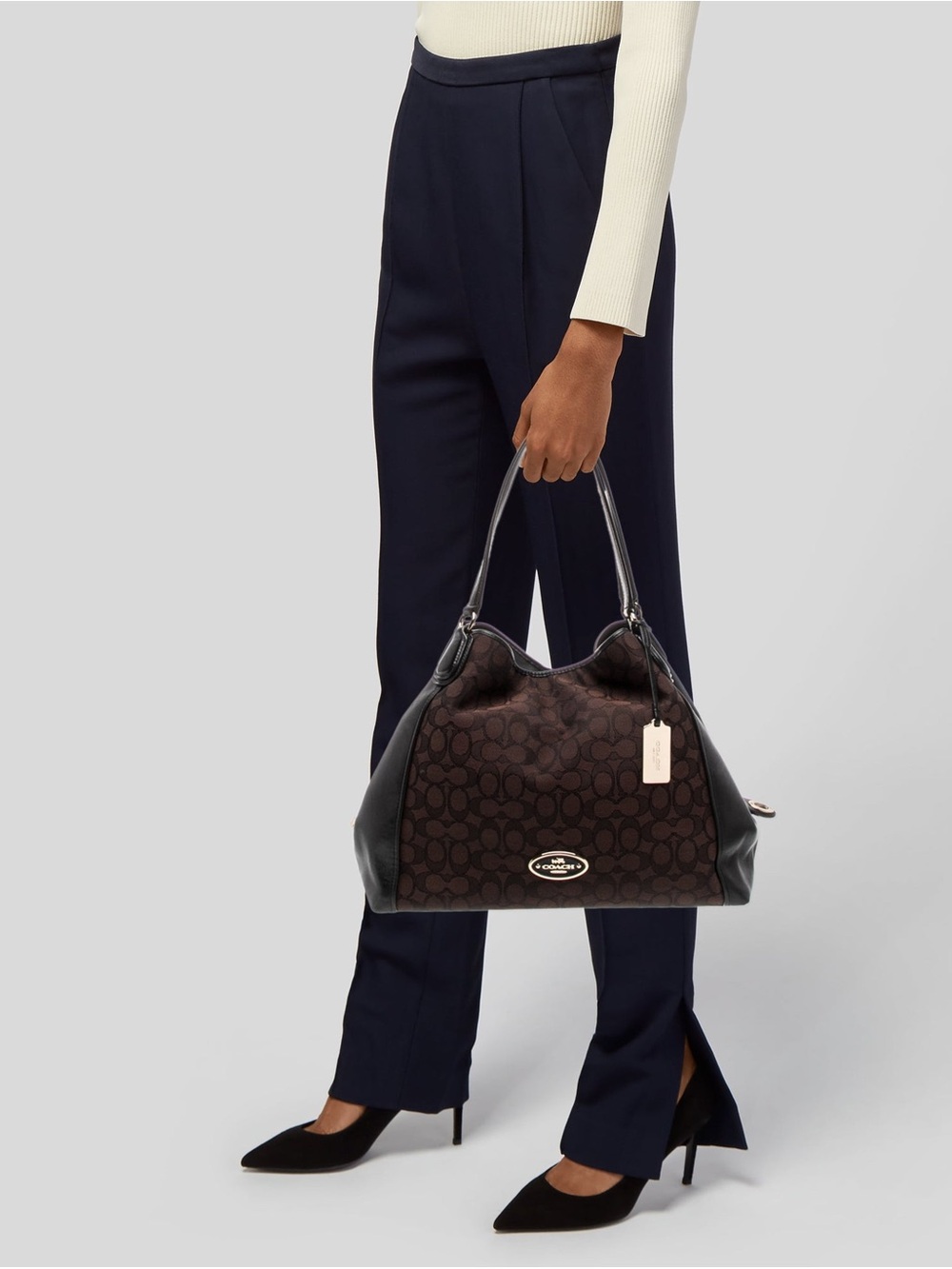 Coach Edie 31 Signature Jacquard Shoulder Bag Dark Brown 36466